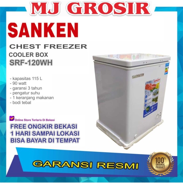 Jual SANKEN SRF 120 WH CHEST FREEZER BOX SRF120WH LEMARI PEMBEKU 115