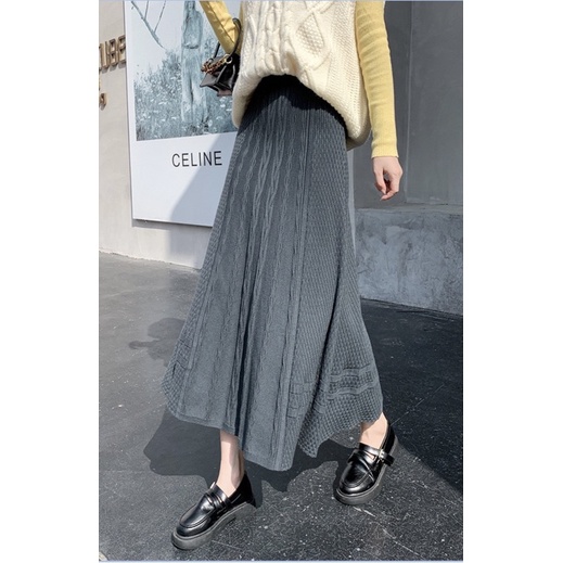 Midi Pleat Knit Skirt Import Premium ( Rok Rajut Prisket )