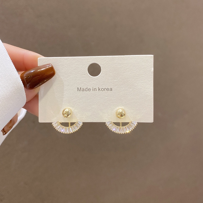 Anting Stud Zircon Bahan S925 Silver Needle Dapat Dilepas Gaya Korea Untuk Wanita
