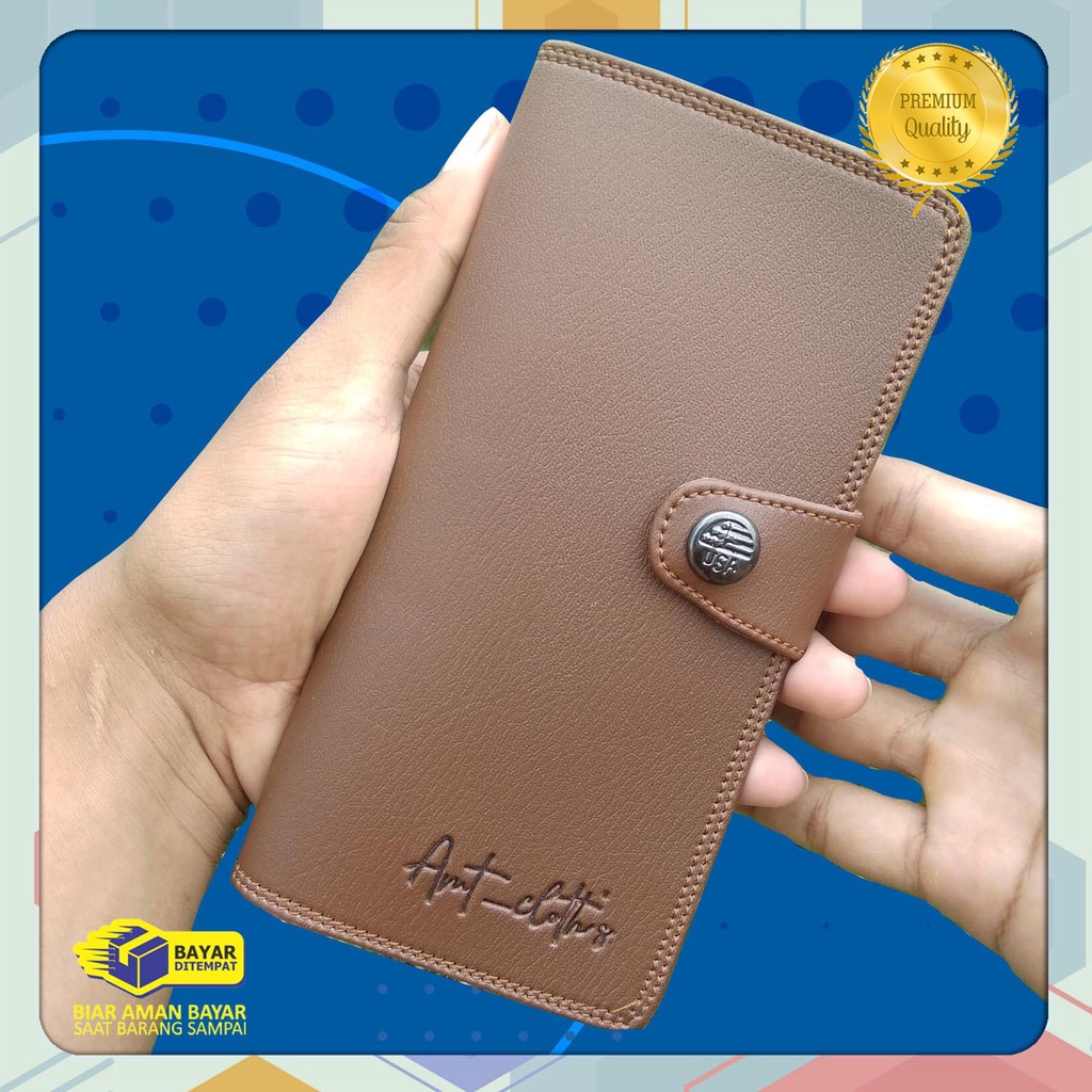 best seller! Dompet lipat cowok amt panjang kancing Bahan sintetik