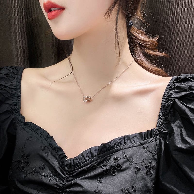 [ Bayar Ditempat ] Kalung Wanita Titanium Rose Gold Anti Karat  Zircon / Accesories Wanita Kalung Korean Style / Kalung Aesthetic / COD