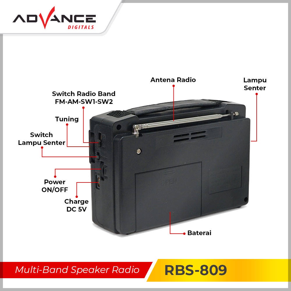 【READY STOCK】 Radio Speaker Advance RBS-809 buletooth function Fm - Am with Lampu LED cod