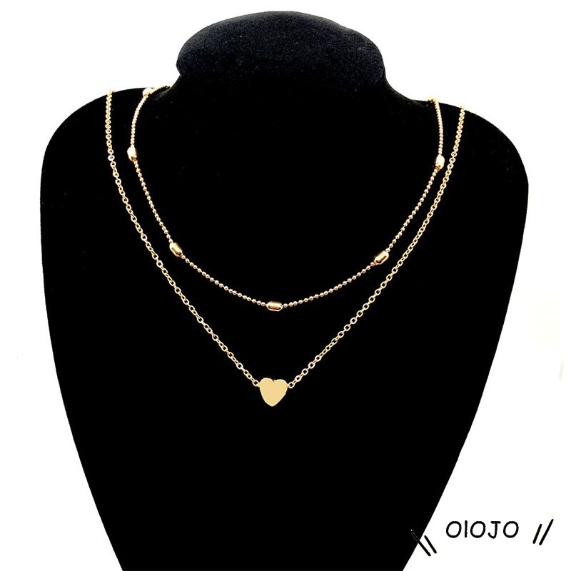 Kalung Klavikula Multi-Lapisan Kalung Berbentuk Hati Wanita Fashion Liontin Perhiasan - Ol