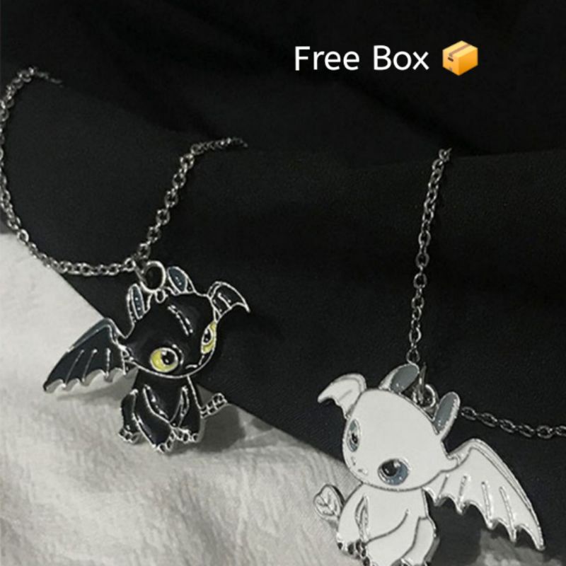 TERMURAH KALUNG LIONTIN DRAGON WHITE AND BLACK (free box)