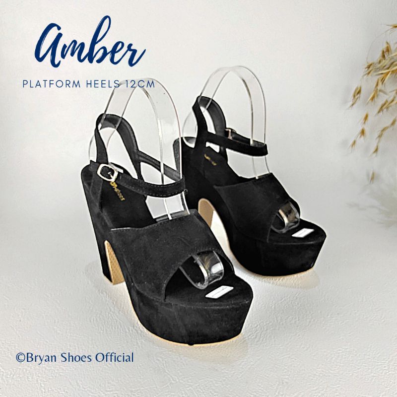 Bryan Amber Platform Heels 12cm Hak Tahu Kelom Berkualitas Mocca Hitam Sol Tebal