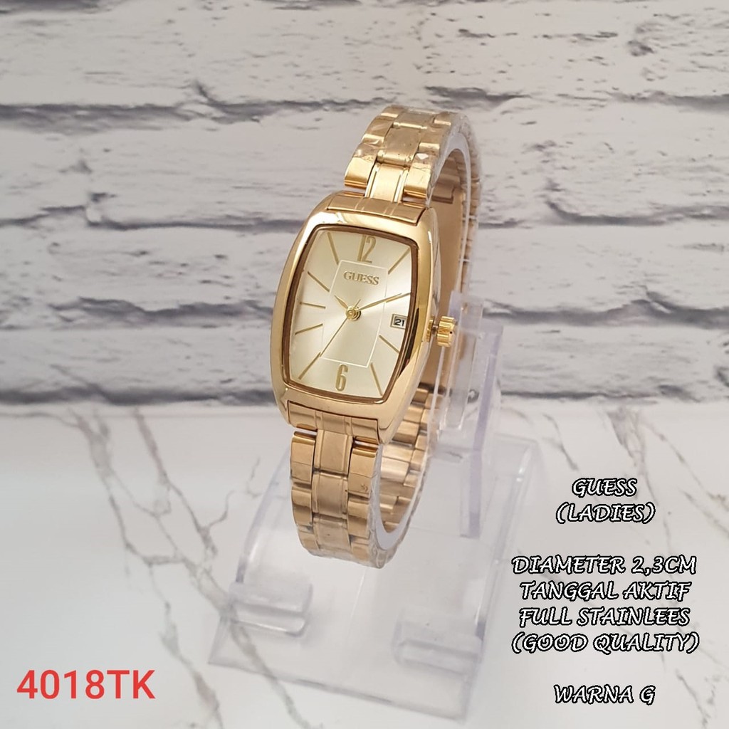 JAM TANGAN WANITA GUESS RANTAI BODY CAPSUL OVAL GS-002 KNOP GERIGI TANGGAL AKTIF