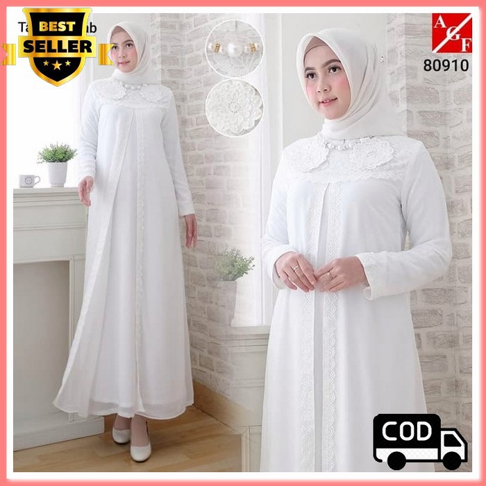 Bg001Rr Baju Pesta Wanita Muslim Terbaru Busana Cewek Dewasa Furi IL339 Baju Gamis Wanita Putih / Mu