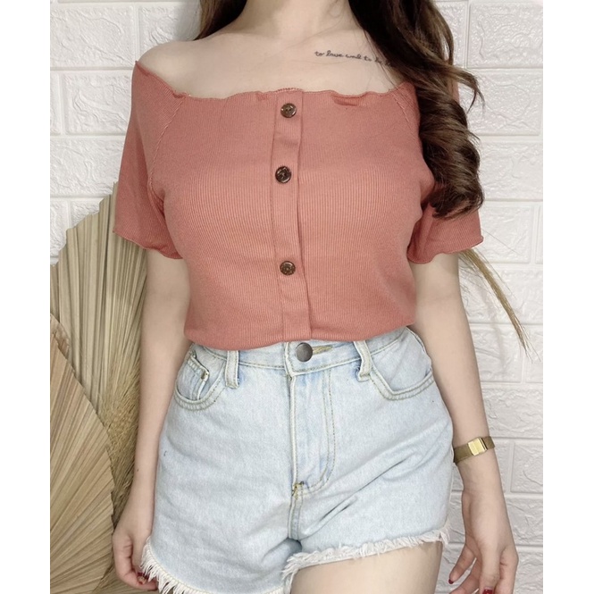 Sabrina Button Rib/Atasan Wanita/AURORA CLOTHING