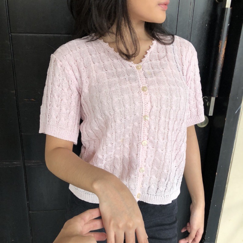 basics knitwear pink rajut