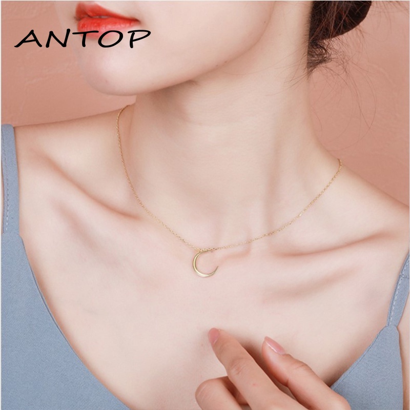 Kalung Rantai Klavikula Pendek Liontin Bulan Gaya Korea Untuk Wanita ANTOP