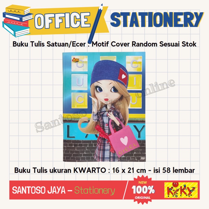 

Buku Tulis Kwarto KIKY 58 Lembar Warna - Polos 16x21 cm SATUAN/ECER