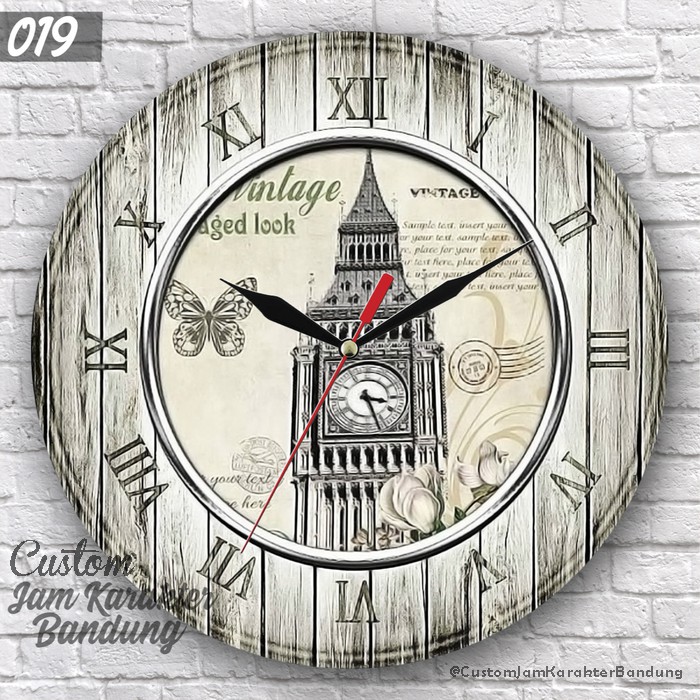 019 Jam Dinding Vintage Unik Motif Big Ben - Jam Karakter FREE BATERAI - Jam Dinding Murah