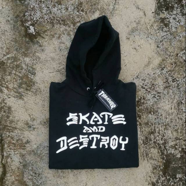 hoodie thrasher skate and destroy dengan varian warna hitam full katun