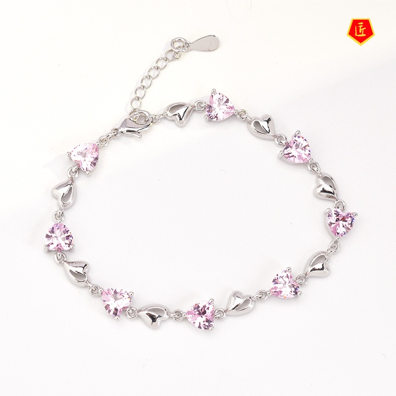 [Ready Stock]925 Silver Heart-Shaped Blue Crystal Bracelet Women's Simple