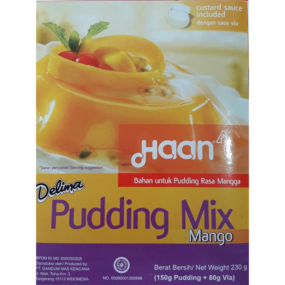 

31.87-Kue- Haan Delima Puding Mix Mango/ Tepung Bubuk Puding Mangga 230Gr -Terlengkap-Termurah-