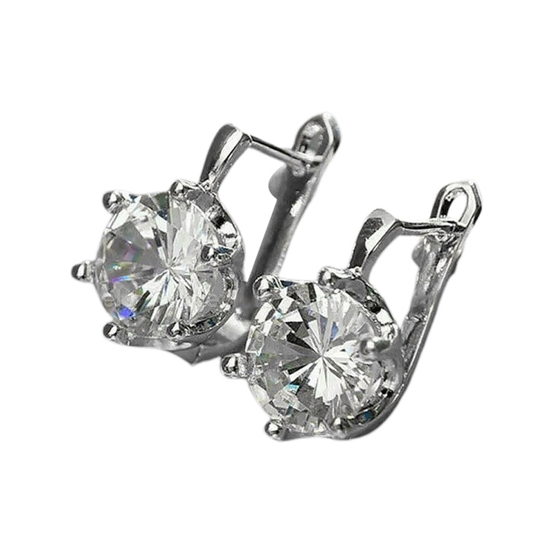 Anting Hoop Cubic Zirconia Bentuk Bulat Warna Silver Untuk Wanita