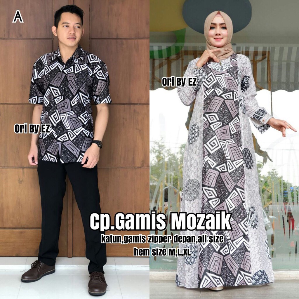 Gamis Seling Mozaik Mono Abu Grey Batik Muslim Kekinian Cantik Pesta