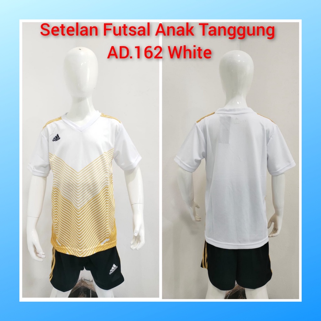 Kaos futsal anak laki-laki jersey sepak bola baju celana setelan jersy perempuan stelan t-shirt outfit seragam kostum olahraga casual suit pakaian jarsey oblong apparel sports jersi soccer ST.AD162 putih