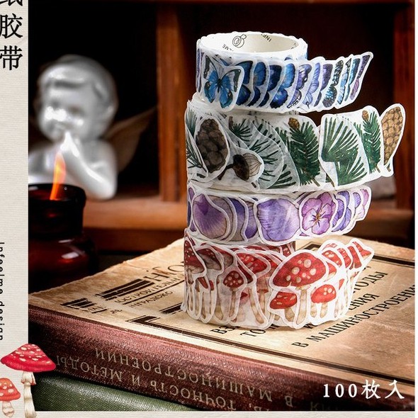 1pc 100 lembar / roll Kertasselotip Washi Gambar Pemandangan Gunung Dekorasi Scrapbook Masking Tape