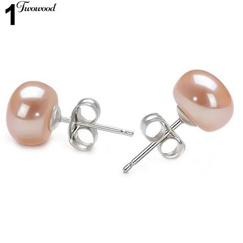 Faux Pearl Ear Stud Earrings Perak Disepuh Percing Perhiasan Hadiah