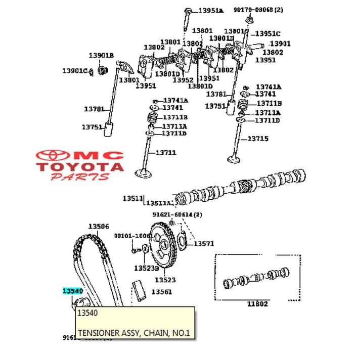 Tensioner Rantai Plunger Kijang Hilux Hiace Land Cruiser 13540-75020