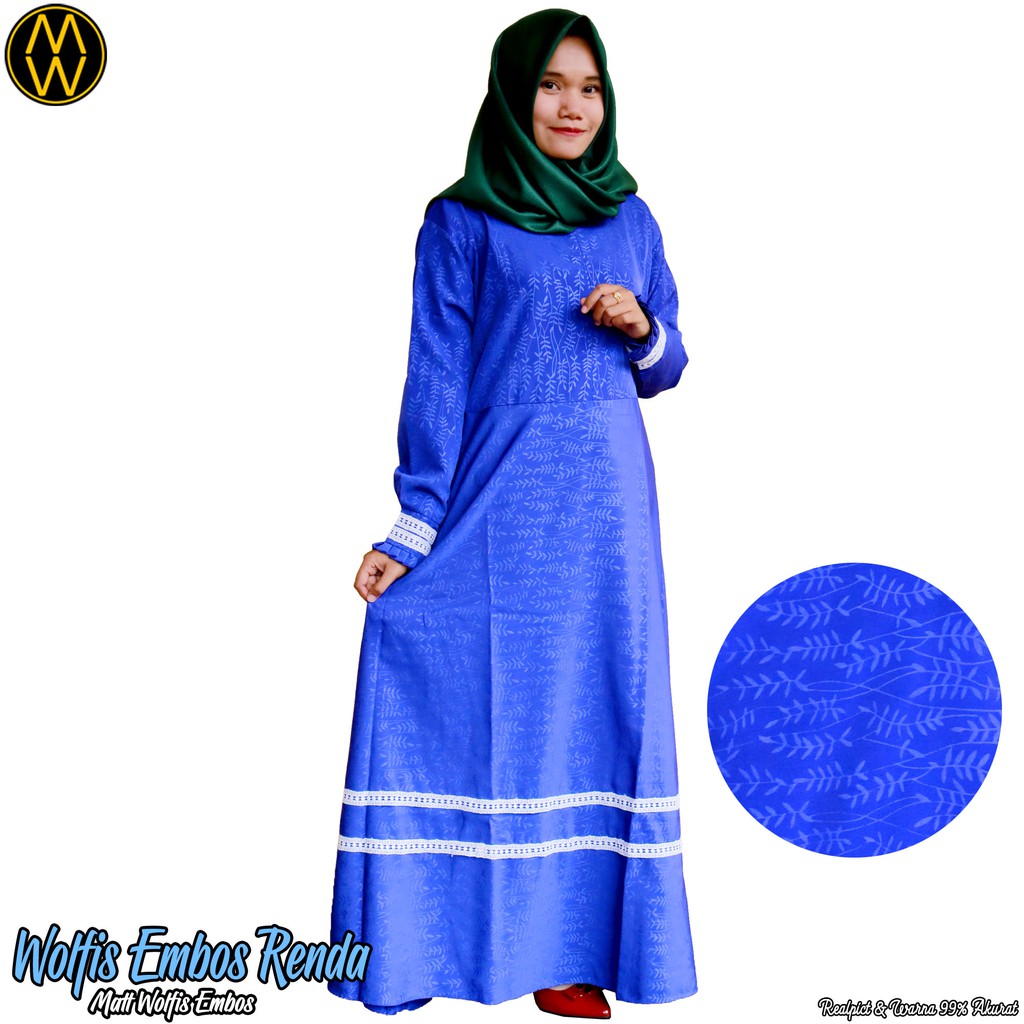Busanasyari / gamis pesta / gamis motif embos / gamis wolfis embos renda / gamis busui / gamis renda