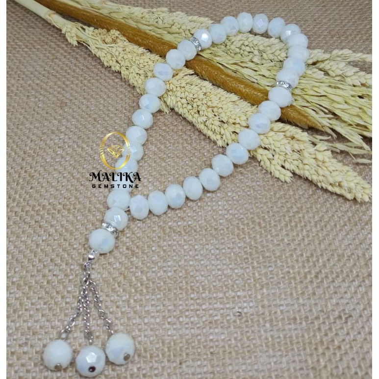 TASBIH BATU KRISTAL CUTTING PUTIH SALJU 33 BUTIR 10MM 100% NATURAL