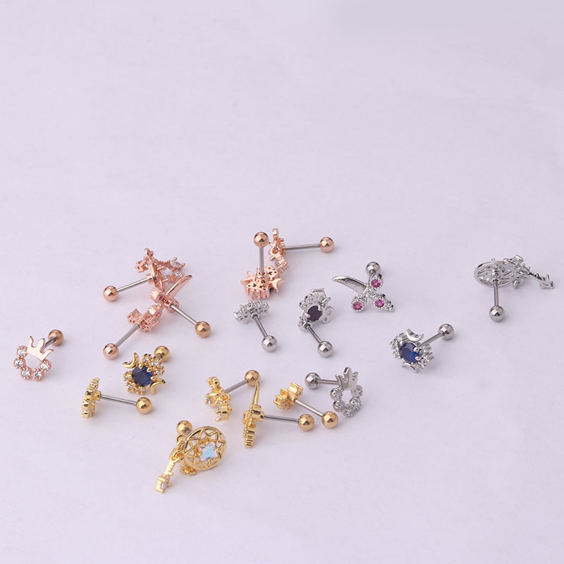 1 Piece Crown Shape Earrings Screw for Helix Upper Lobe Piercing Stud Stainless Steel