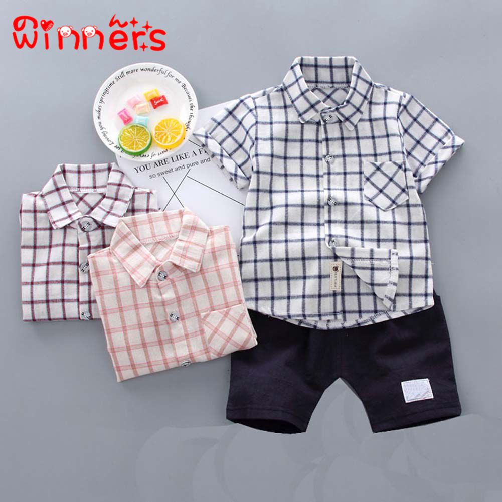 Winners Set 2Pcs Kemeja Casual Lengan Pendek Motif Kotak  
