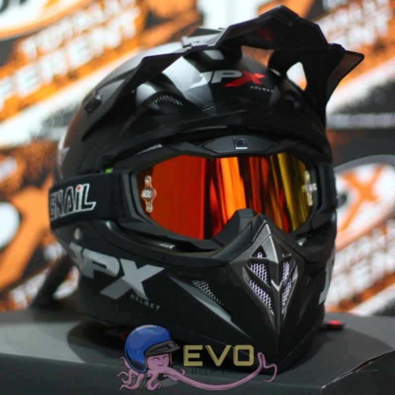 HELM JPX CROSS_SOLID - BLACK DOFF / SILVER + GOOGLE SNAIL (ONGKIR 2 KG) JPX BLACKDOFF HITAM DOP