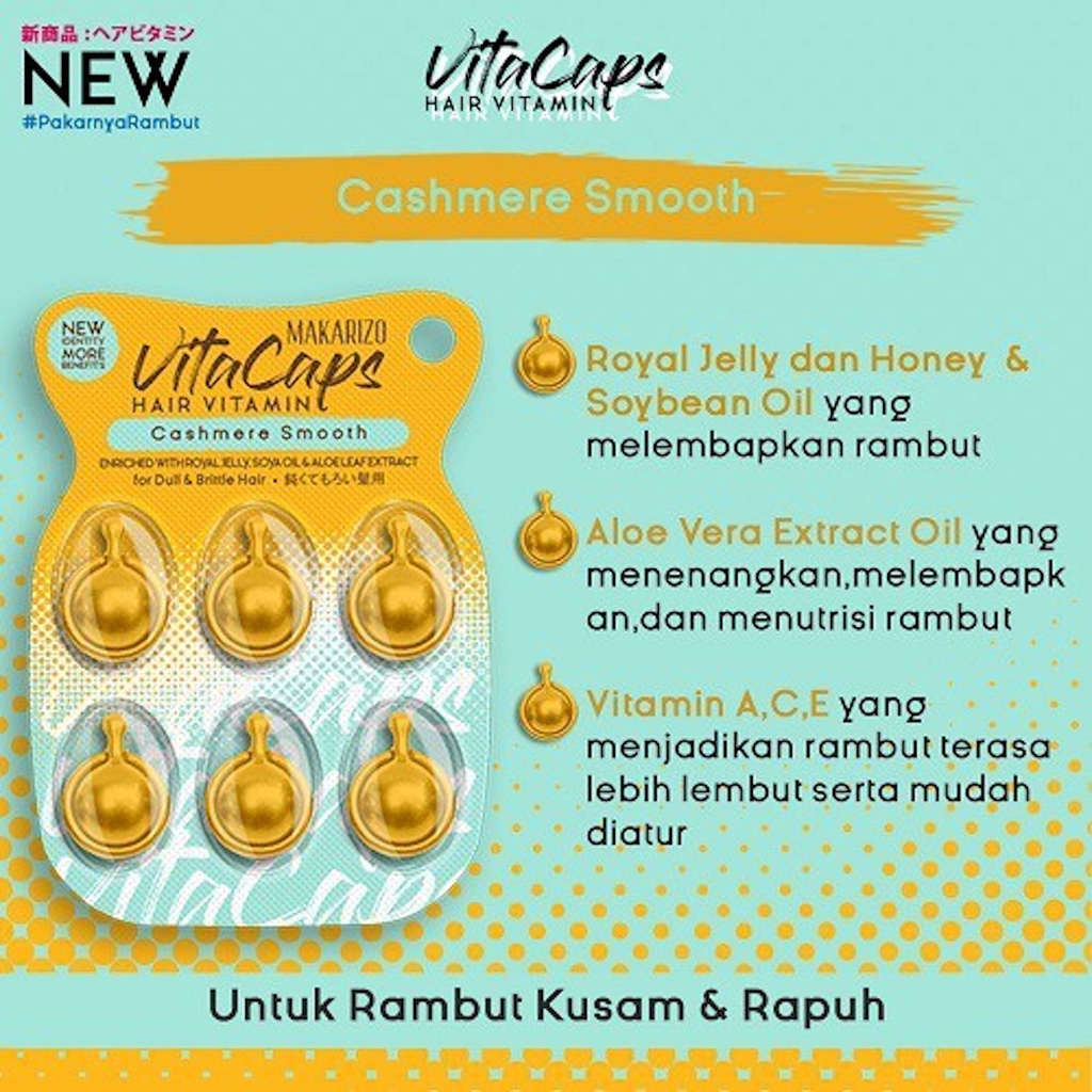 PAKET ISI 3 Makarizo VITACAPS Hair Vitamin Cashmere Smooth - Vitamin Rambut Kapsul 6 x 1 mL-3