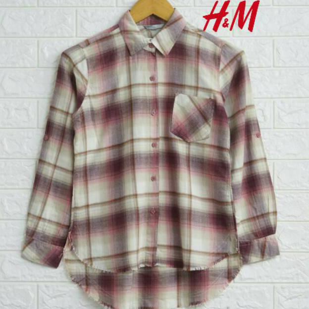 H&M flanel pink | kemeja wanita women Hnm H&m pink basic shirt longsleeve kerja kantor casual tartan