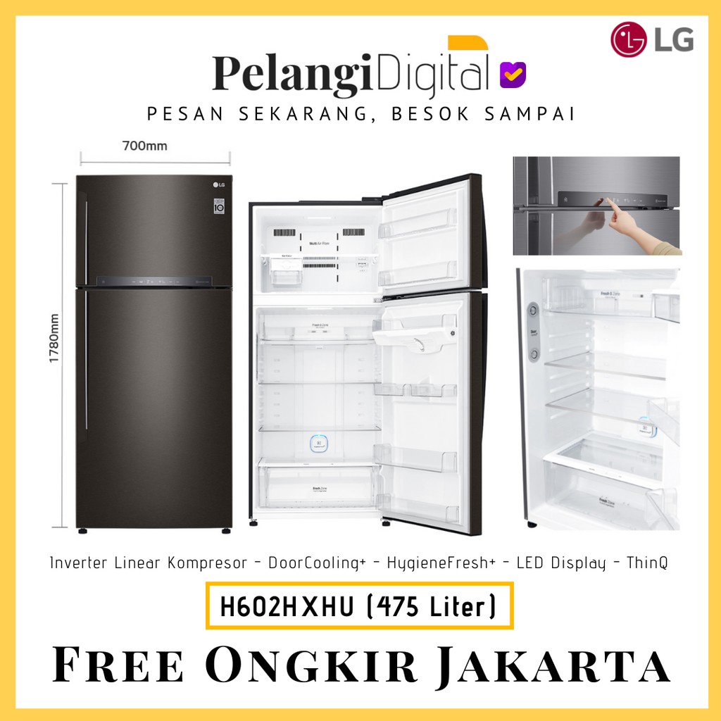 LG Kulkas 2 Pintu / Lemari Es Dua Pintu Inverter Linear Hitam - 475 Liter - GN-H602HXHU