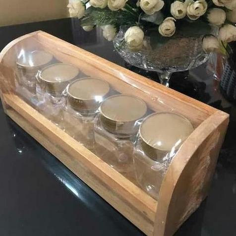hc✧Grosir❈ Rak Bumbu Dapur Kayu Set 5 Pcs Toples Tempat Bumbu Kayu Serbaguna 44