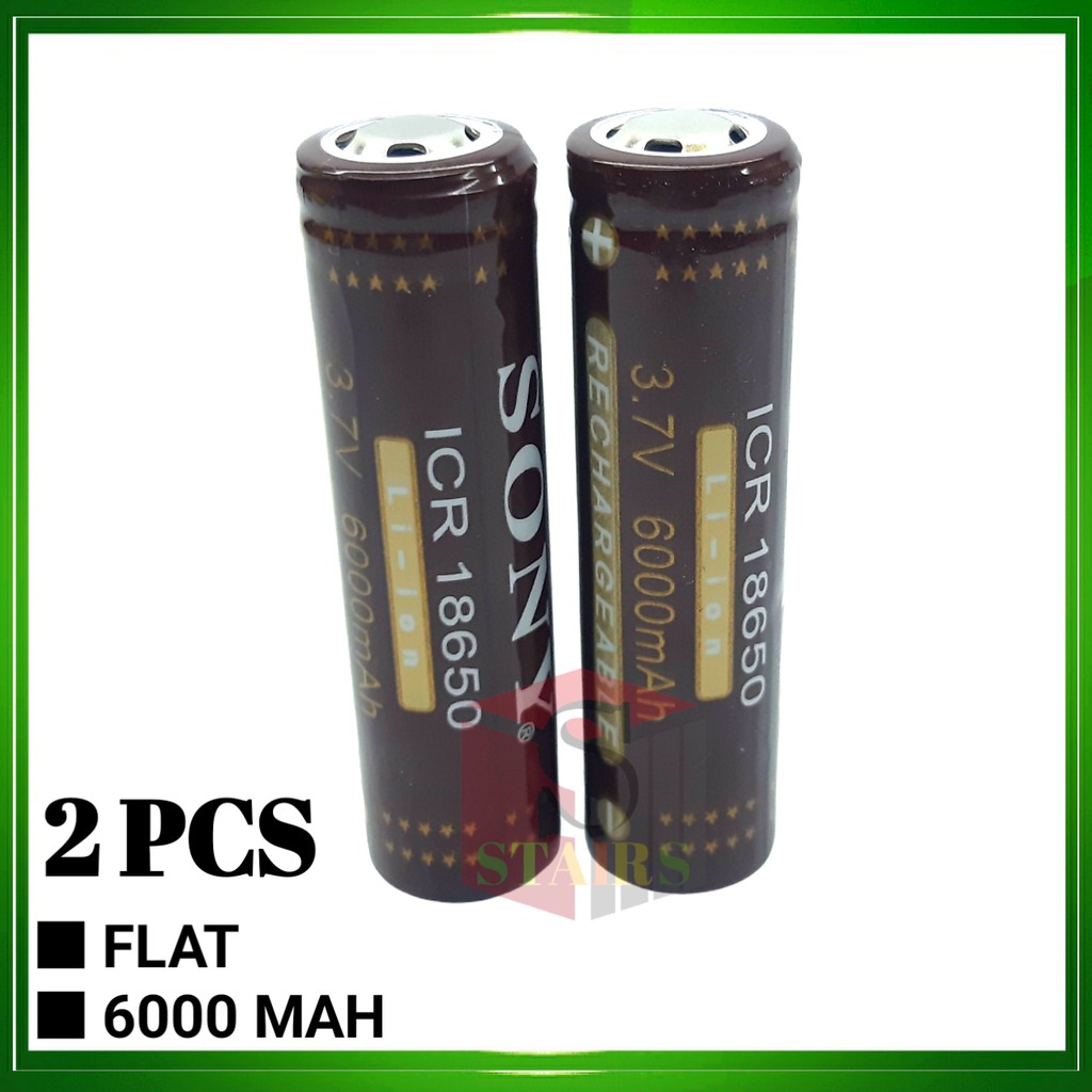 Baterai cas/charger 18650 Li-ion 3.7volt - 6000mAh Warna Coklat Flat Isi 2 Pcs