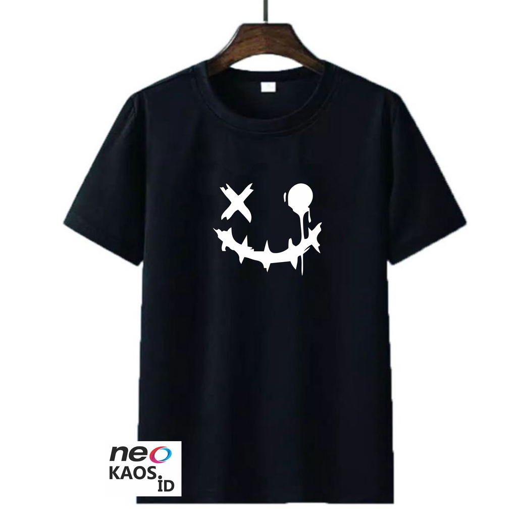 KAOS PRIA SMILE MONSTE BAJU EMOTICON VIRAL LENGAN PENDEK BAHAN SOFT PE 30S WARNA HITAM PUTIH