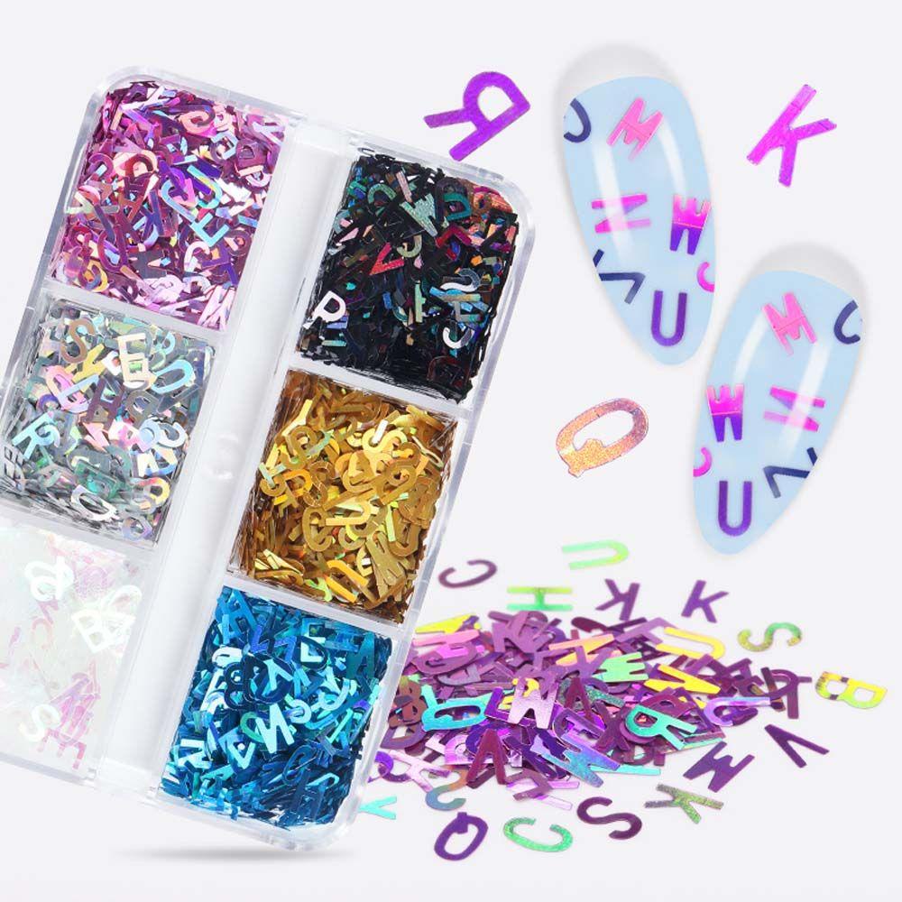 MXBEAUTY 3d Stiker Kuku Shiny 6kisi Dekorasi Nail Art Manicure Aksesoris Hologram Nail Art Nail Art Ornamen Nail Paillettes Set