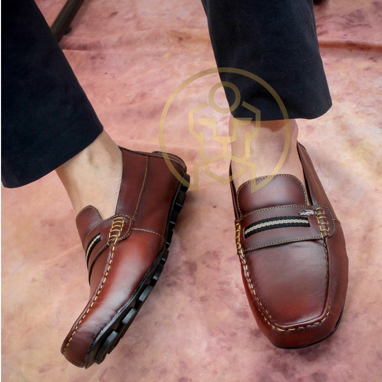 COD - SEPATU PANTOFEL MOCASSIN PRIA KULIT ASLI - HITAM COKELAT-3