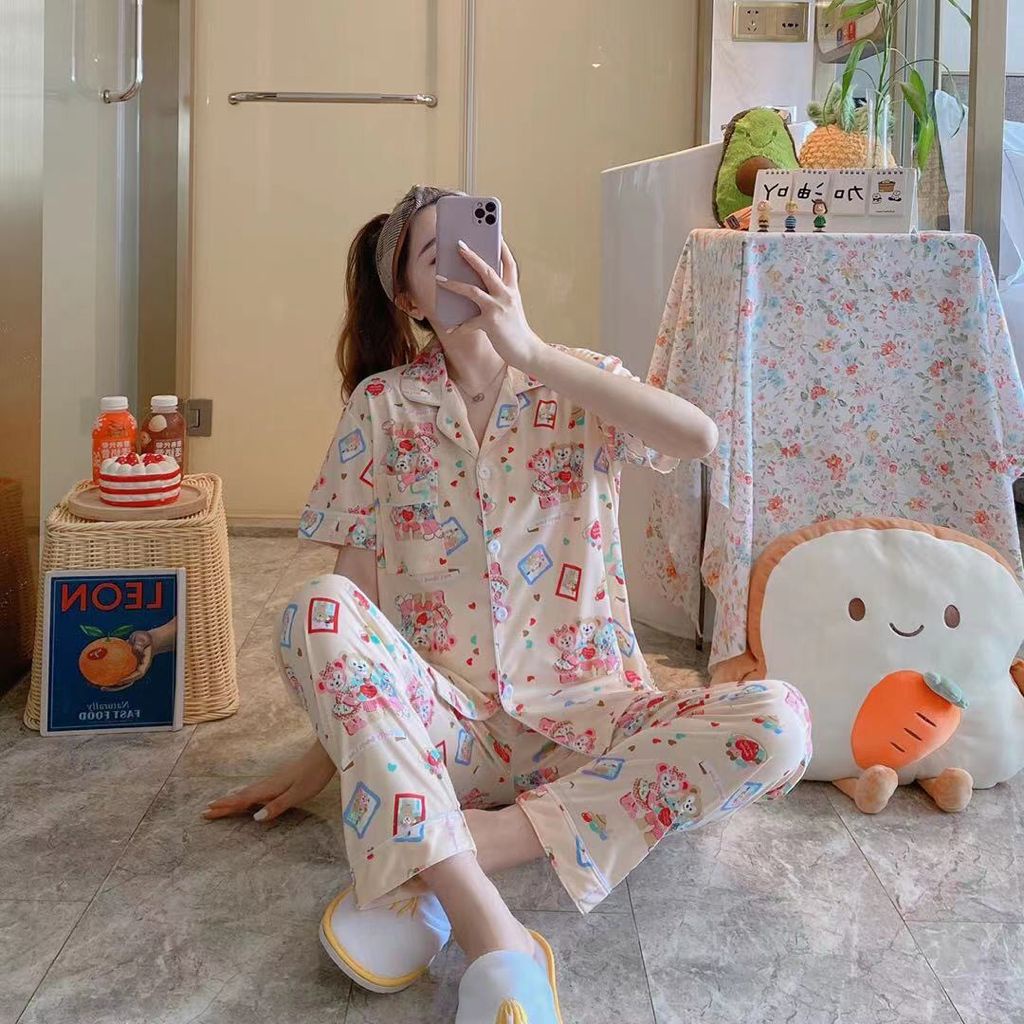 KAWAI BAJU TIDUR PIYAMA SETELAN CP KANCING LUCU IMPORT