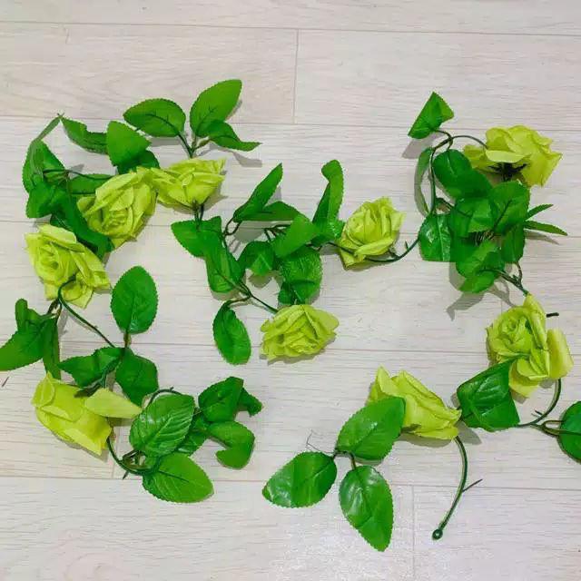 NFS357 bunga rambat dekorasi ruangan bunga Artifisial bunga palsu-Rose Hijau