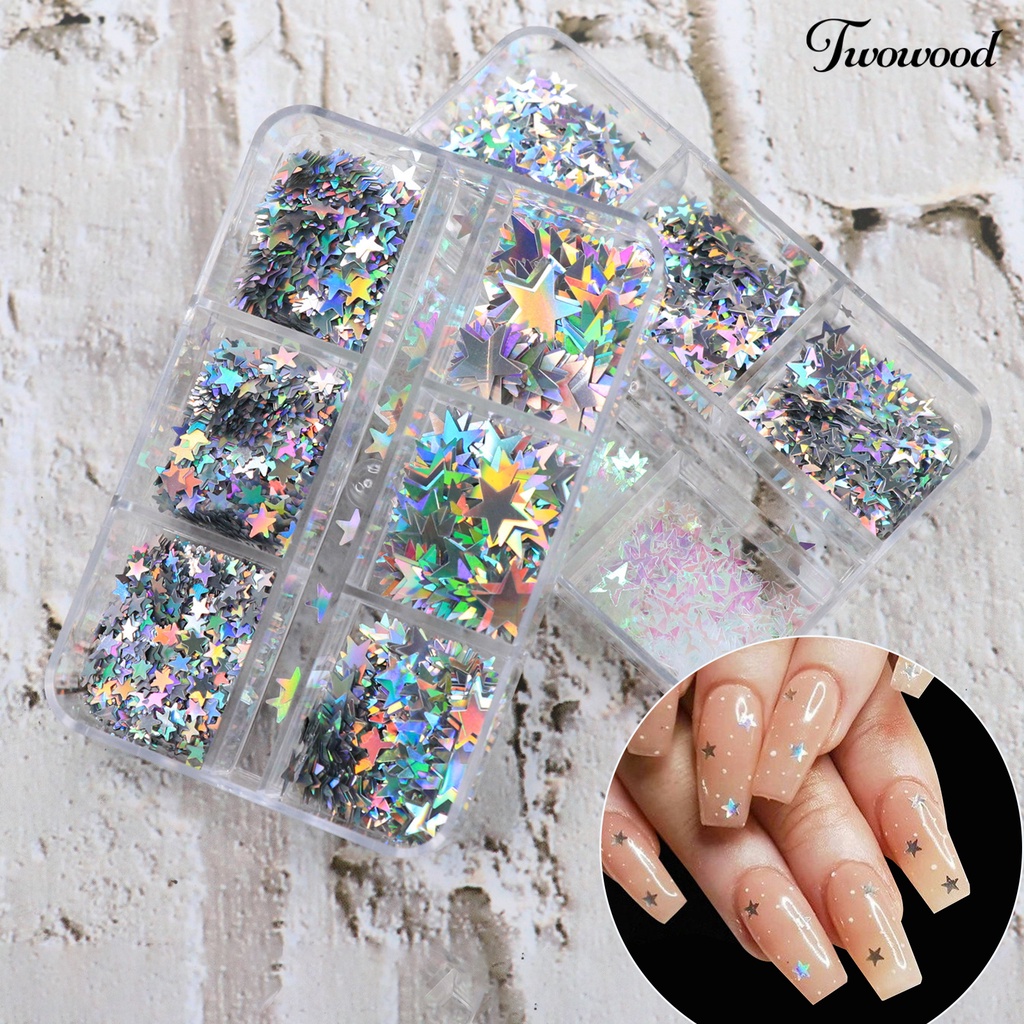 1 Kotak Sequin Glitter Bentuk Bintang 3D Warna-Warni Untuk Aksesoris Nail Art