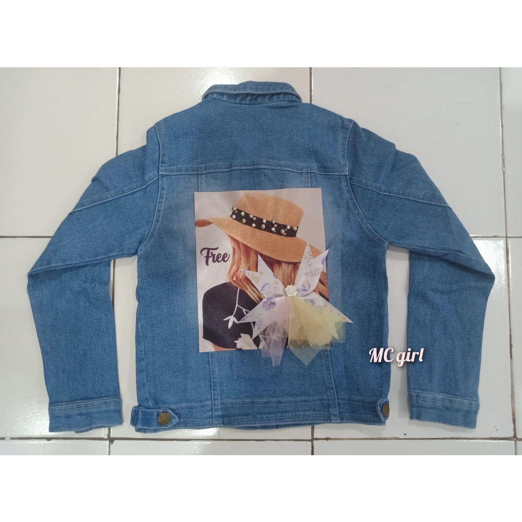 MC girl - Jaket Jeans Gambar Pita Belakang Wanita / Jacket Denim Cewek