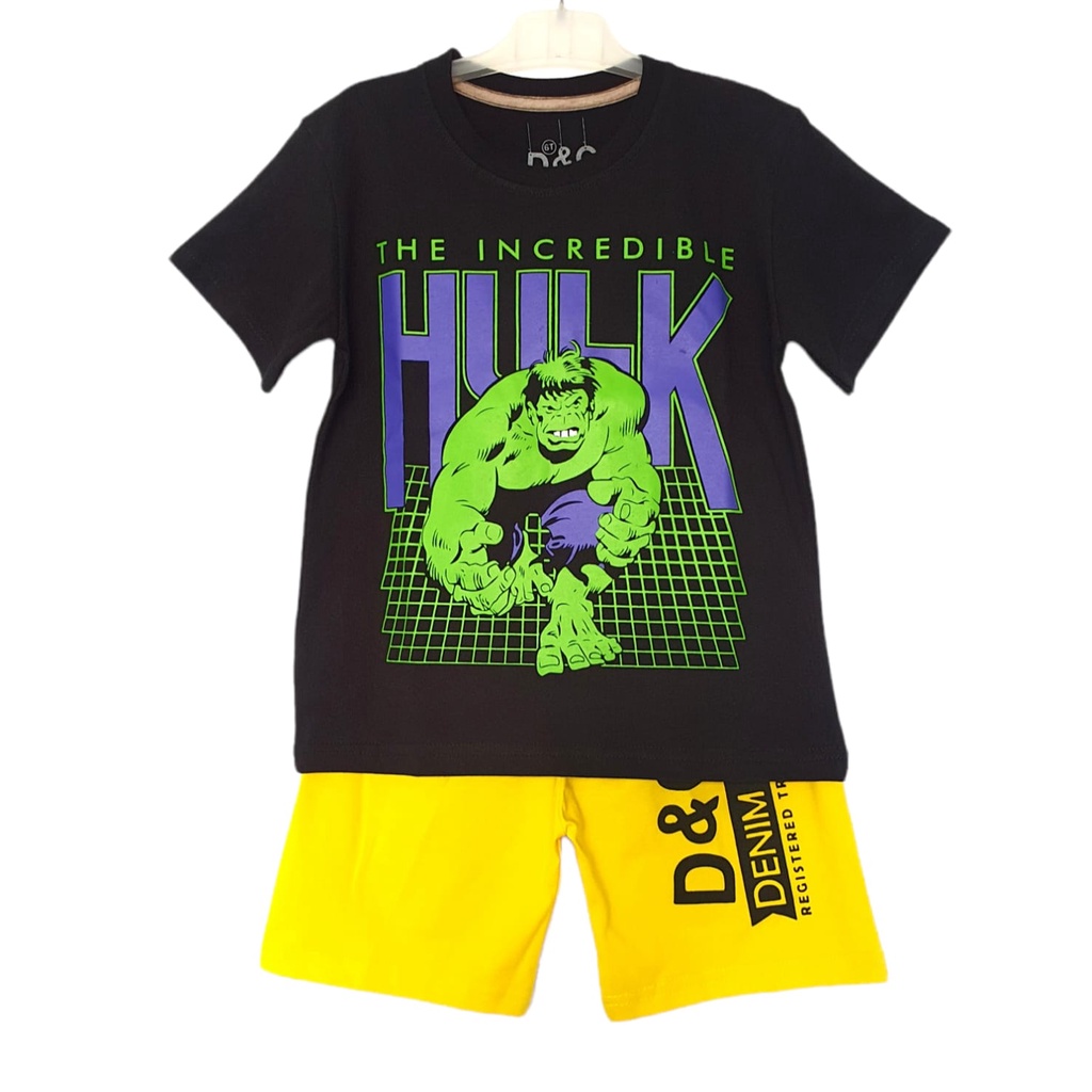 Setelan kaos anak laki laki HULK hitam 2-10 thn D&C