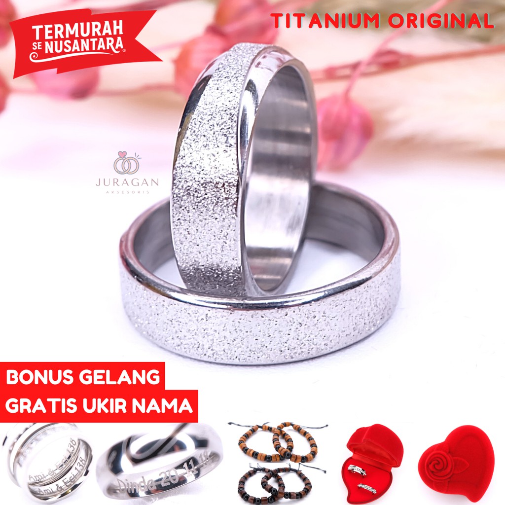 [UKIR NAMA + BOX HATI] Cincin Couple BUCIN Titanium M3 BONUS Gelang Couple