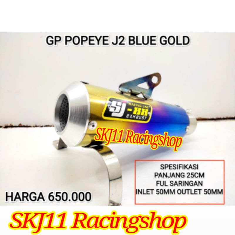 DISKON 3% Slincer Silincer Knalpot Racing SJ88 GP POPEYE J2 Blue Gold Panjang 25 cm Inlet Outlet 50 mm Full Saringan Terlaris Termurah