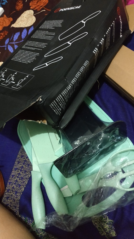 7 In 1 Kitchen Knife Set / Talenan, Pisau, Pengupas, Gunting Dapur Set Pisau Set