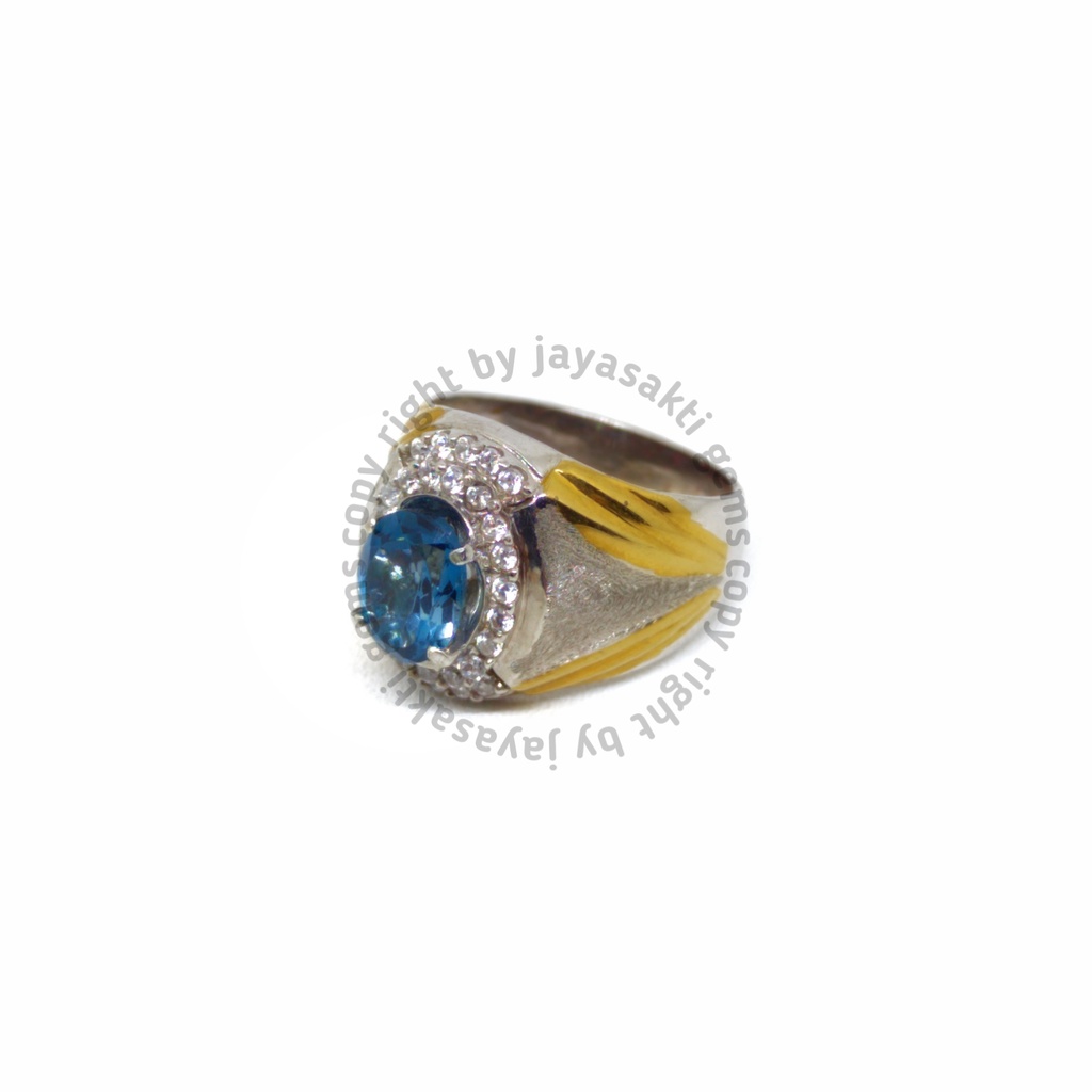 Natural Batu Permata Swiss Blue Topaz Ring Perak Free Memo