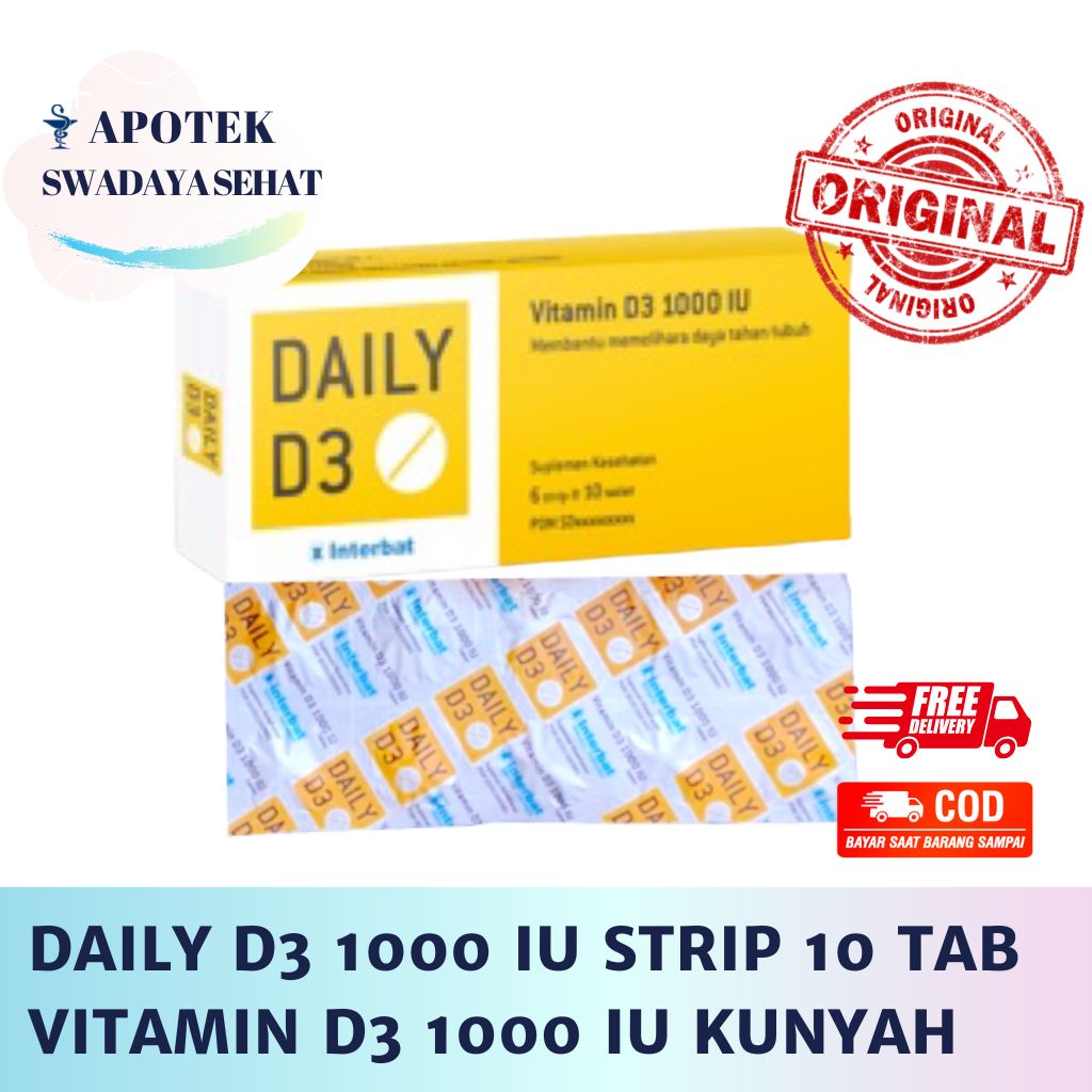DAILY D3 1000 IU STRIP 10 Tablet Kunyah - Vitamin D 3 1000 IU Interbat