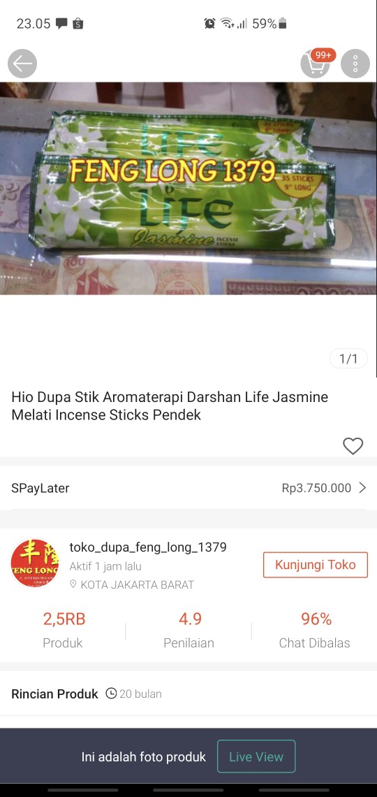 Hio Dupa Stik Aromaterapi Darshan Life Jasmine Melati Incense Sticks Pendek
