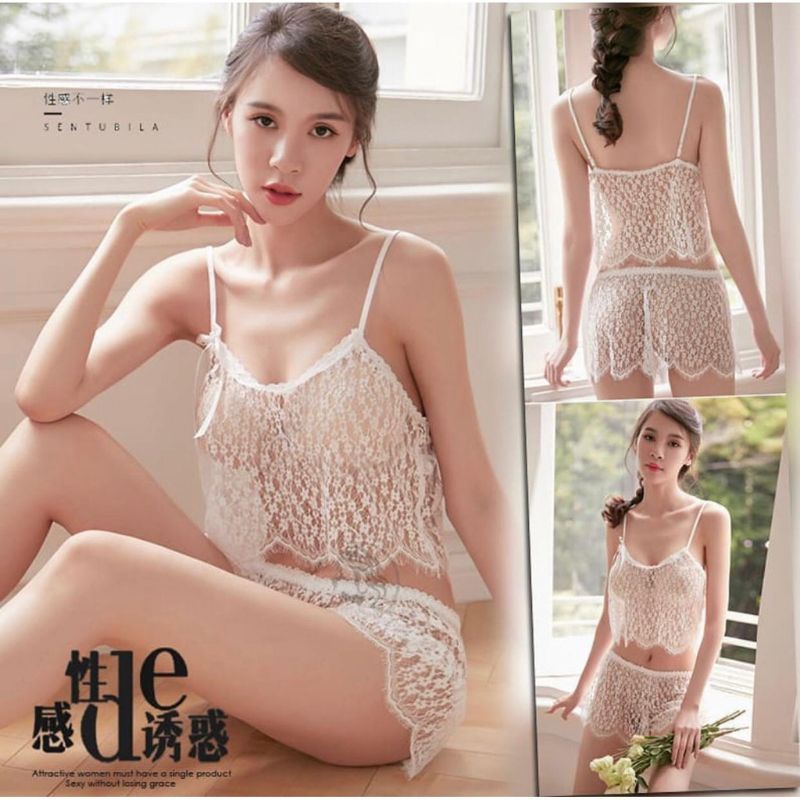 Lingerie Seksi Baju Tidur Sexy Wanita Set Pendek transparan/ Sleepwear Sexy 1382-7